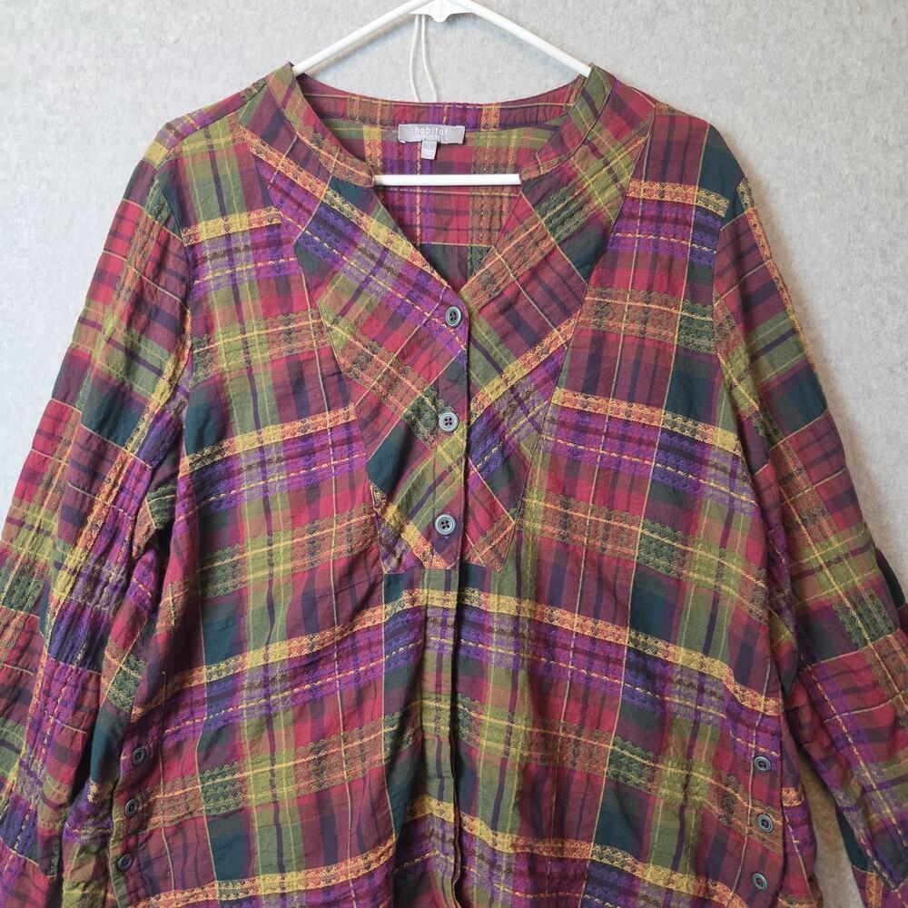 Habitat Forest Windowpane Plaid LS Button Up Jacquard Shirt Women's Lrg Stretch - Picture 2 of 12